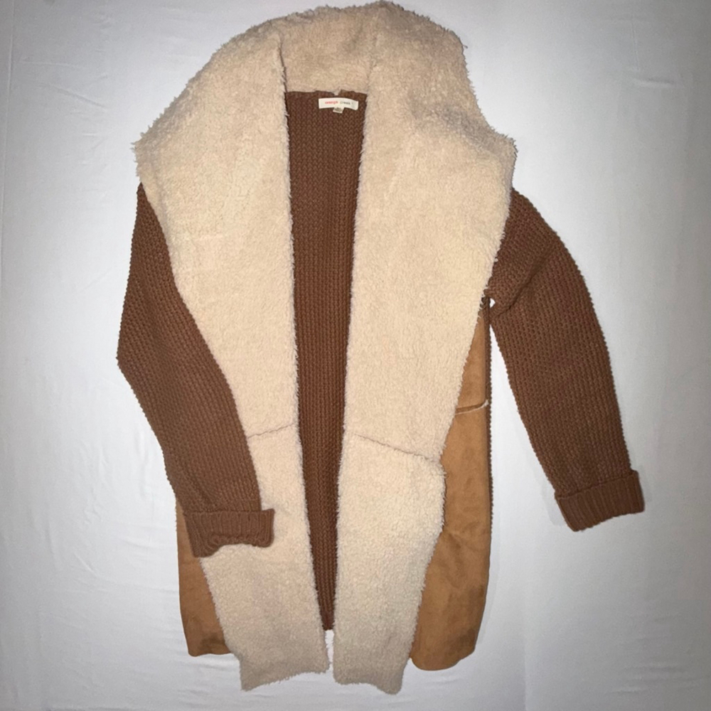 Orange Creek Sherpa Cardigan Coat M/L Brown Faux Suede Knit Boho Western Jacket - Picture 7 of 7